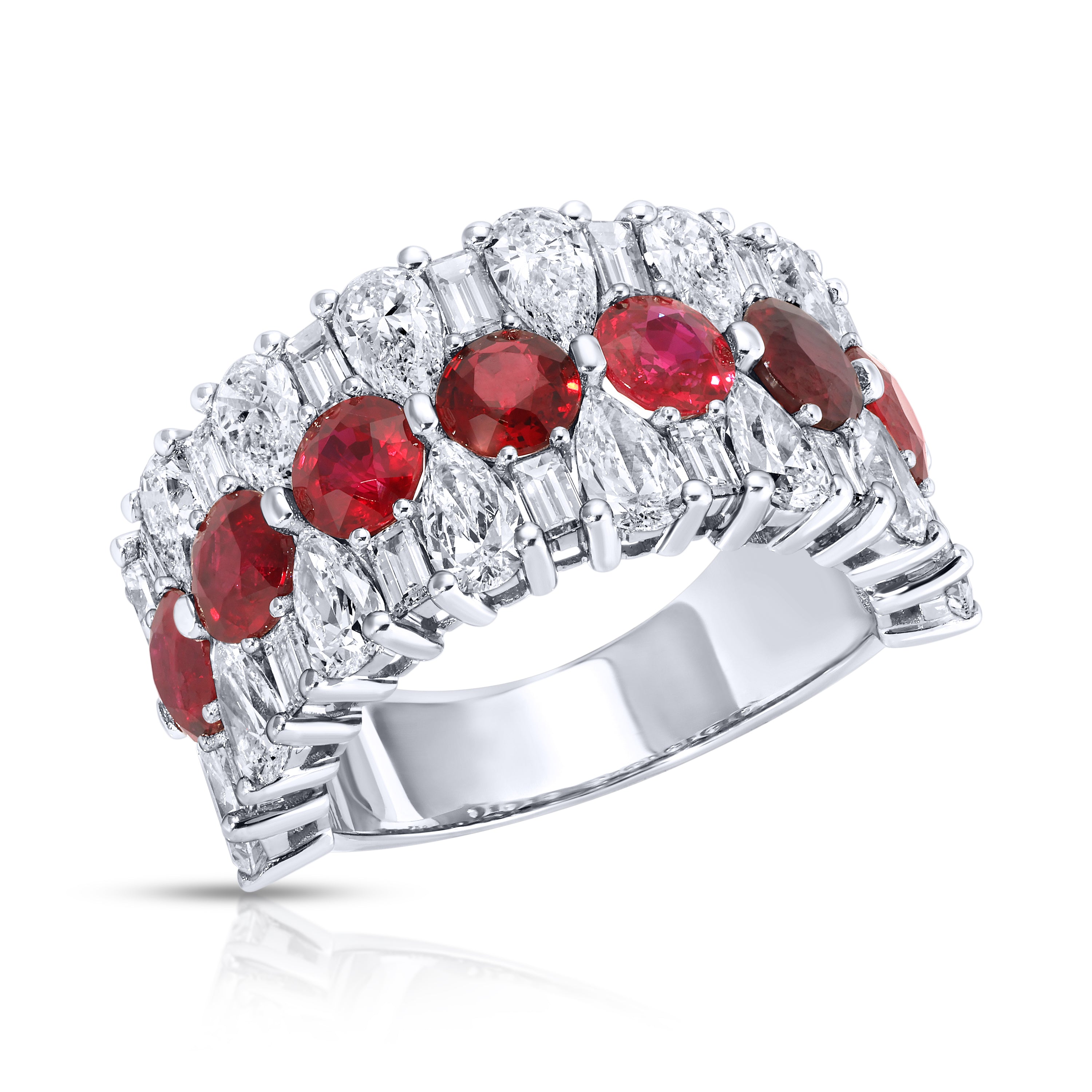 Round Cut Ruby and Diamond Band Ring