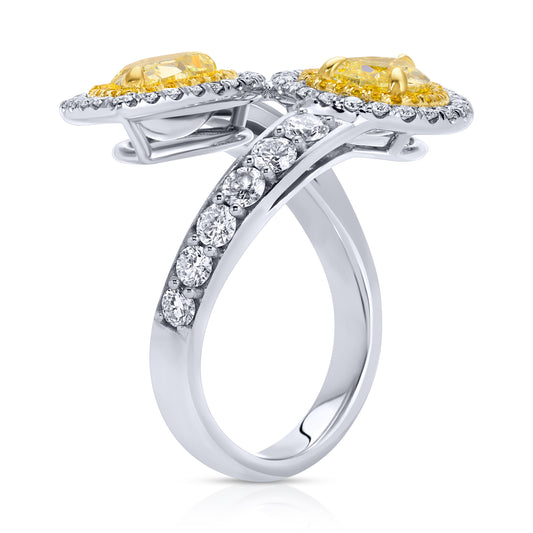 Pear Shape Yellow Diamond Bypass Halo Ring