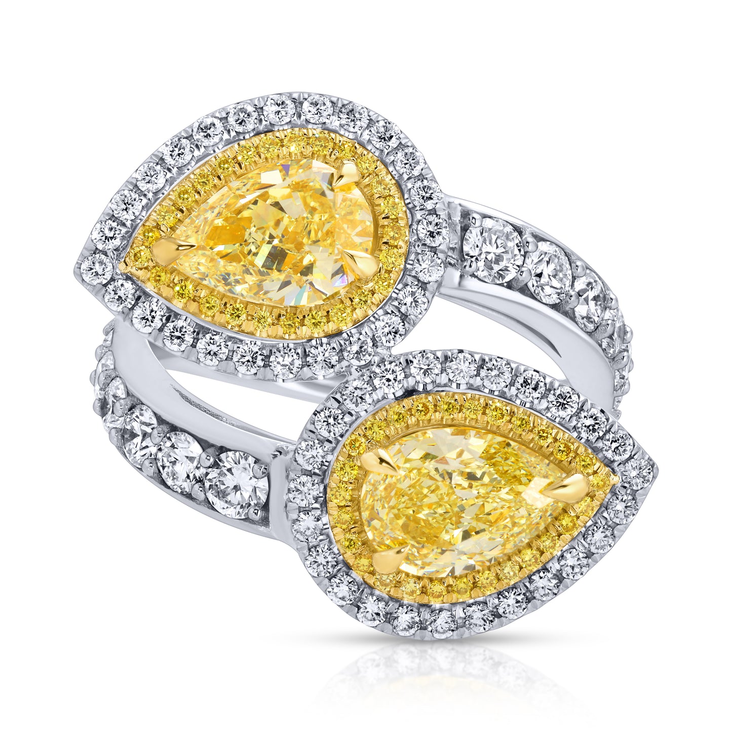 Pear Shape Yellow Diamond Bypass Halo Ring