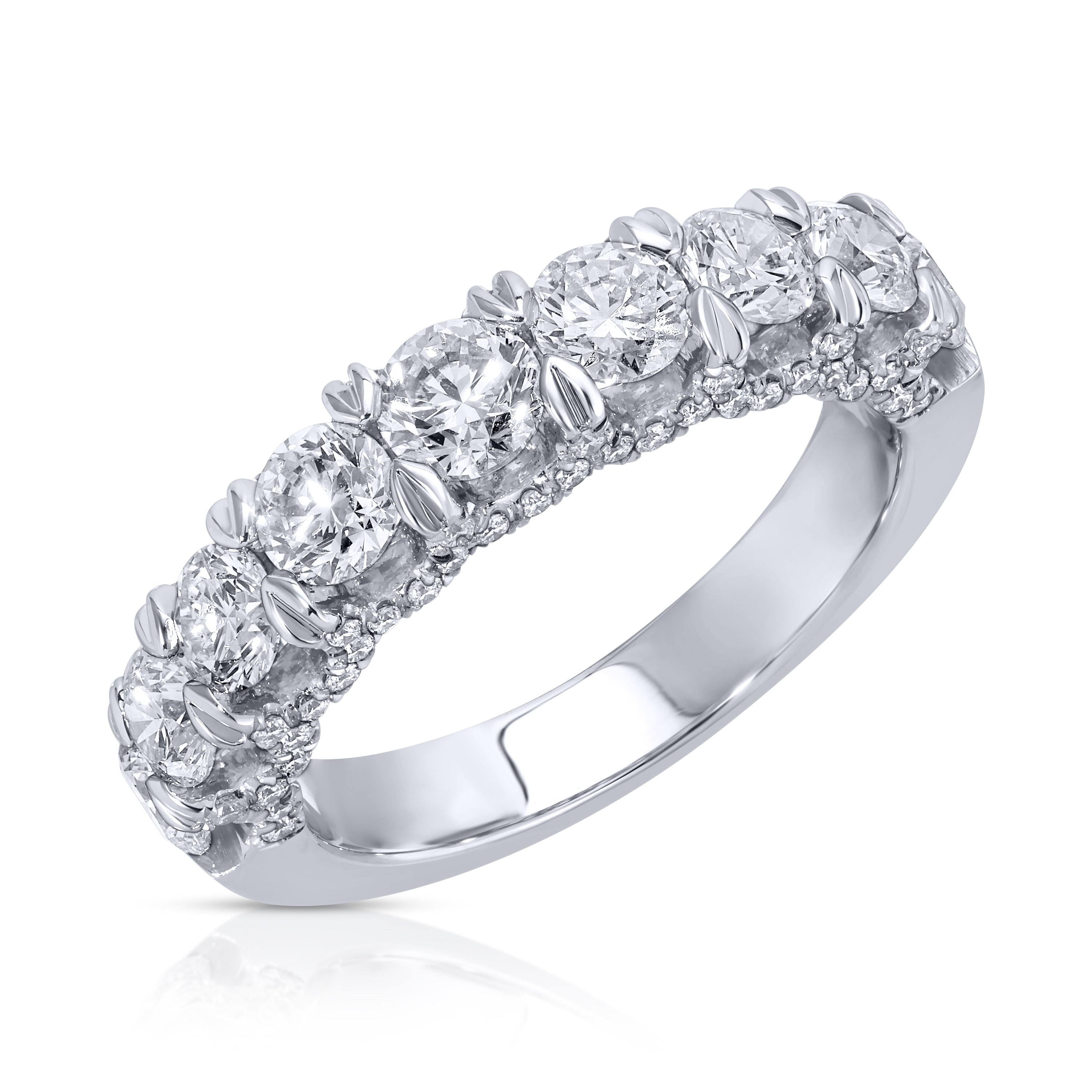 Round Cut Diamond and Hidden Pave Half Eternity Band Ring