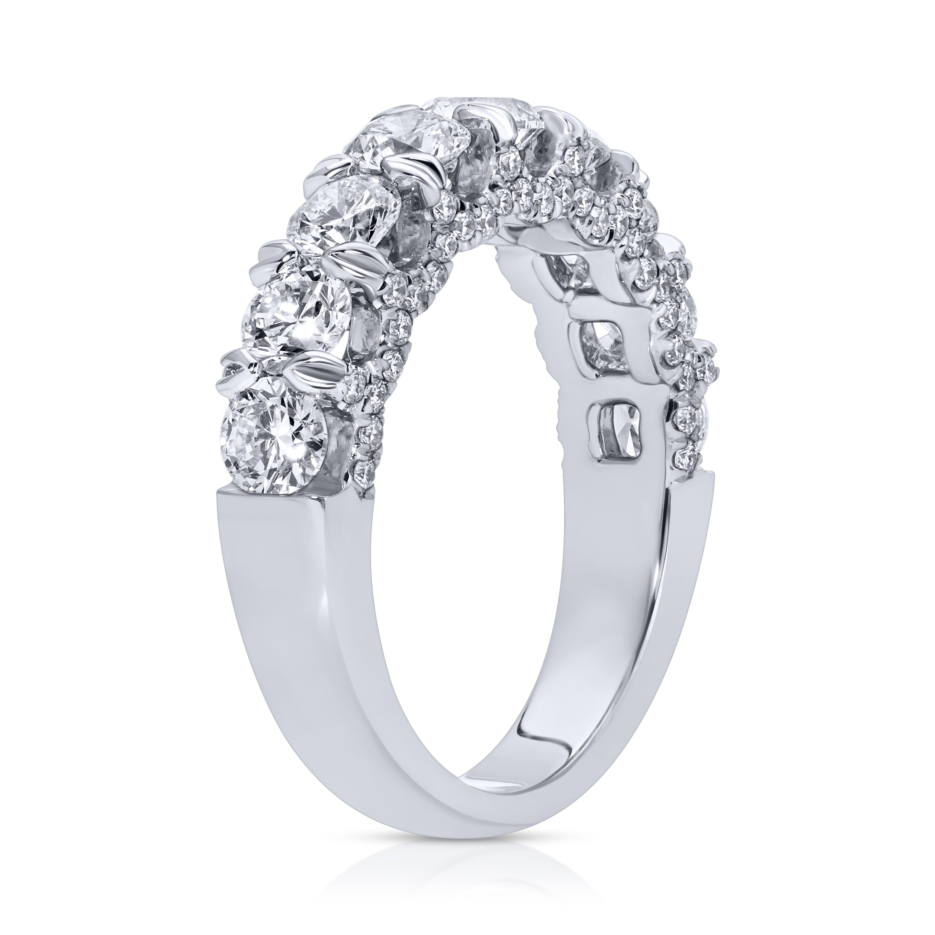 Round Cut Diamond and Hidden Pave Half Eternity Band Ring