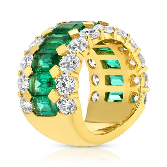 Emerald Cut Green Emerald and Diamond Band Ring