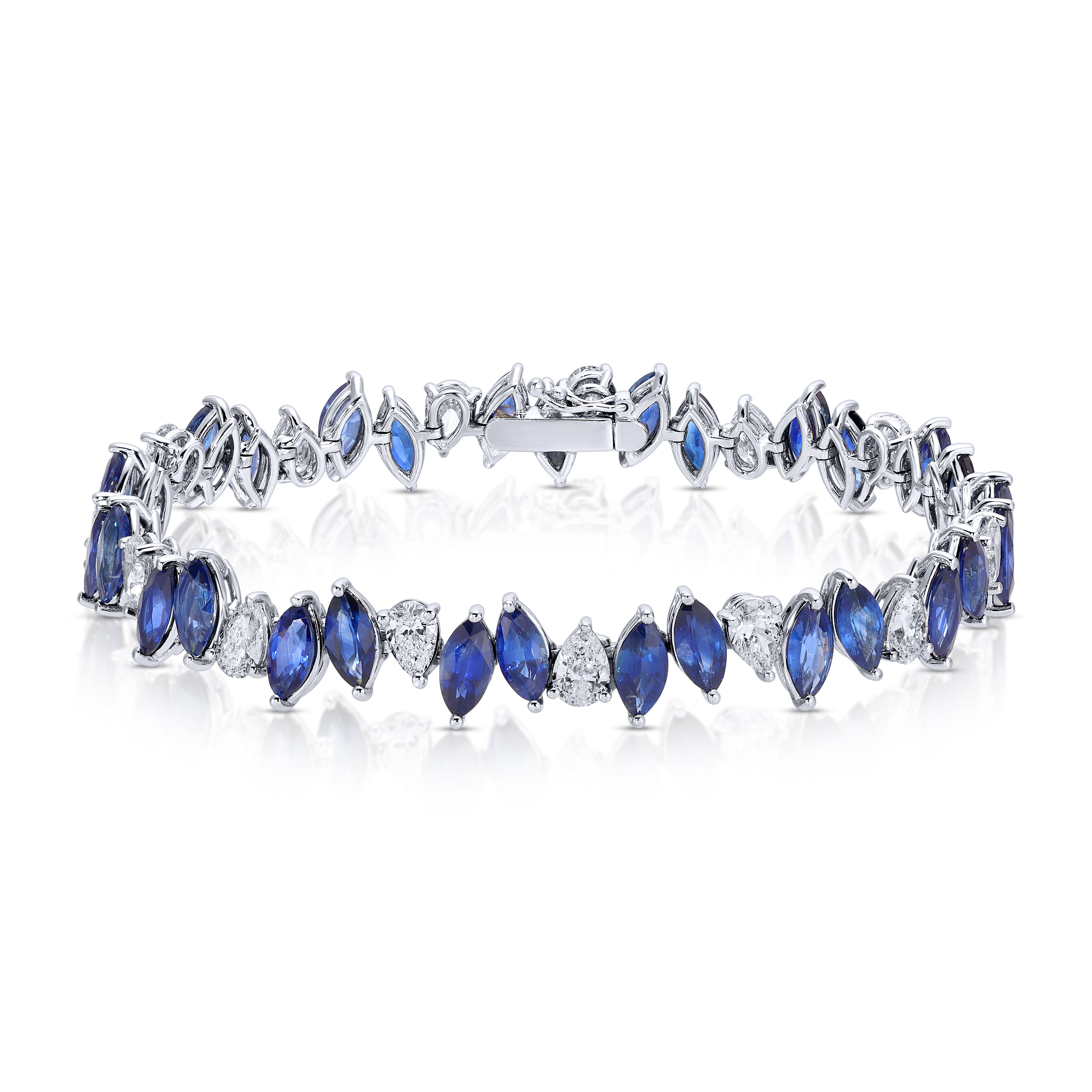 Marquise Cut Blue Sapphire and Pear Shape Diamond Bracelet