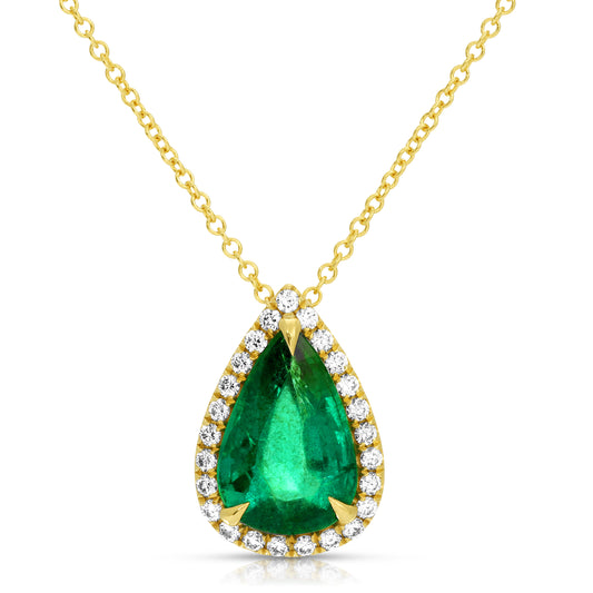 Pear Shape Green Emerald and Diamond Pendant