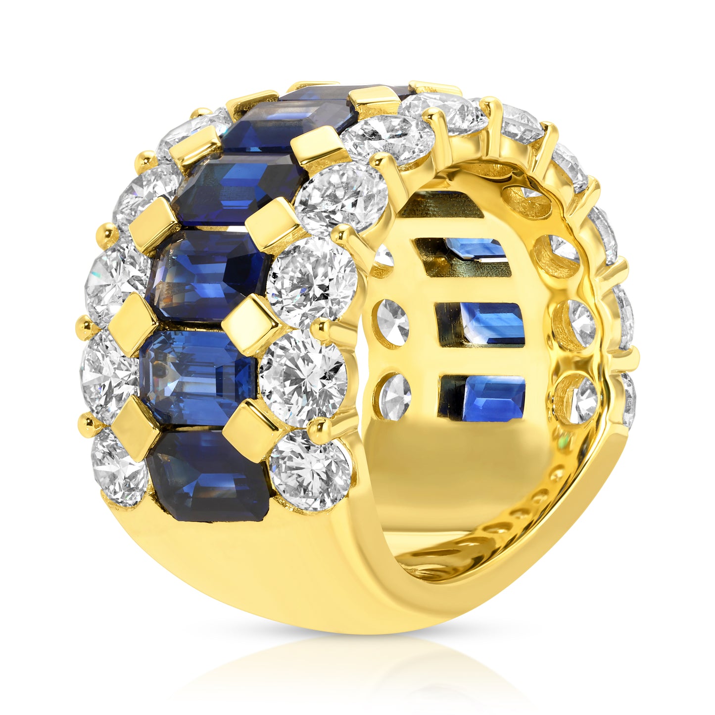Emerald Cut Blue Sapphire and Diamond Band Ring