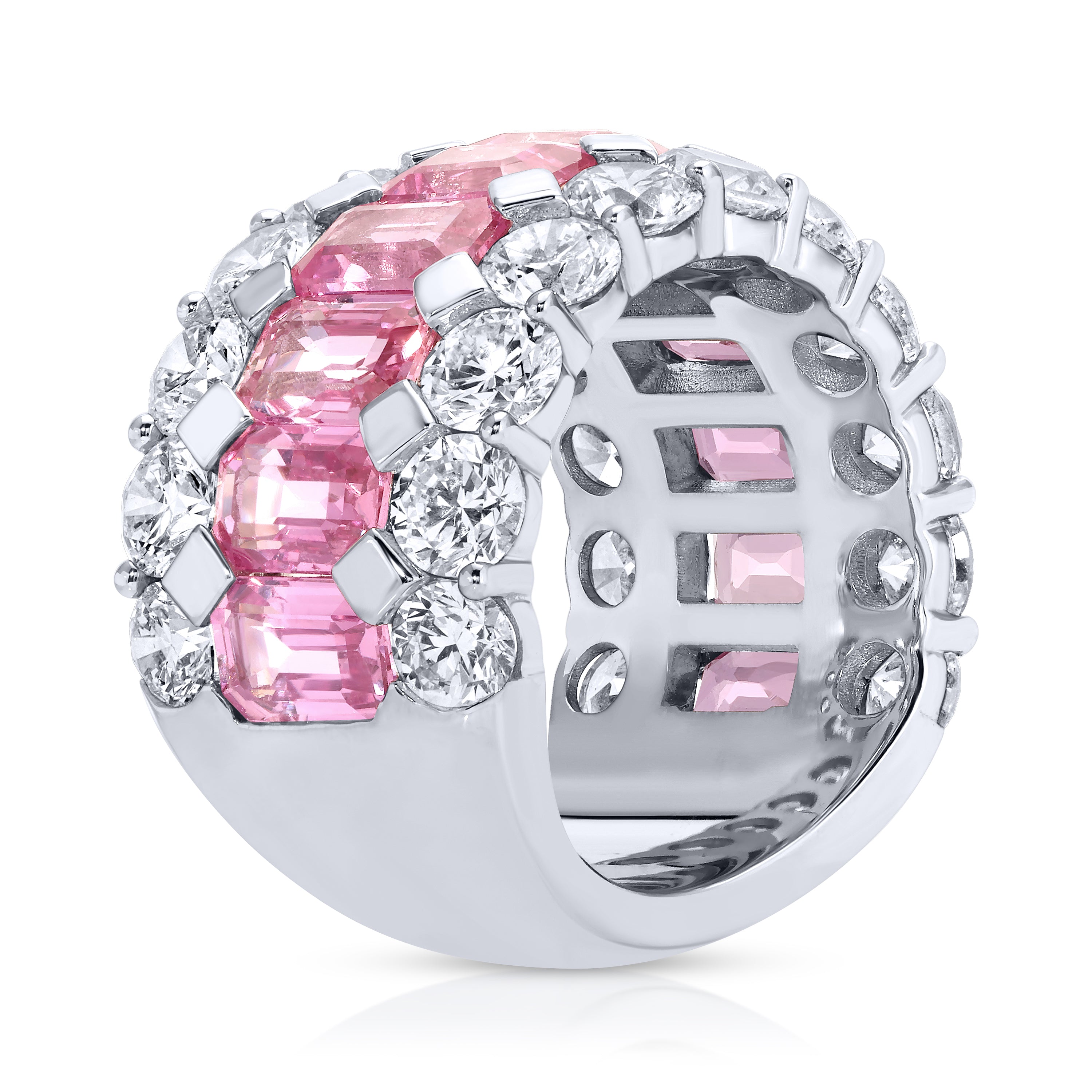 Emerald Cut Pink Sapphire and Diamond Band Ring