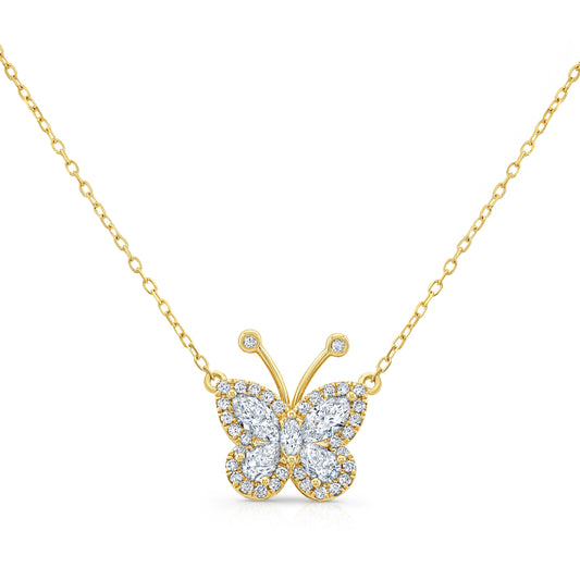 Marquise and Pear Shape Diamond Butterfly Pendant