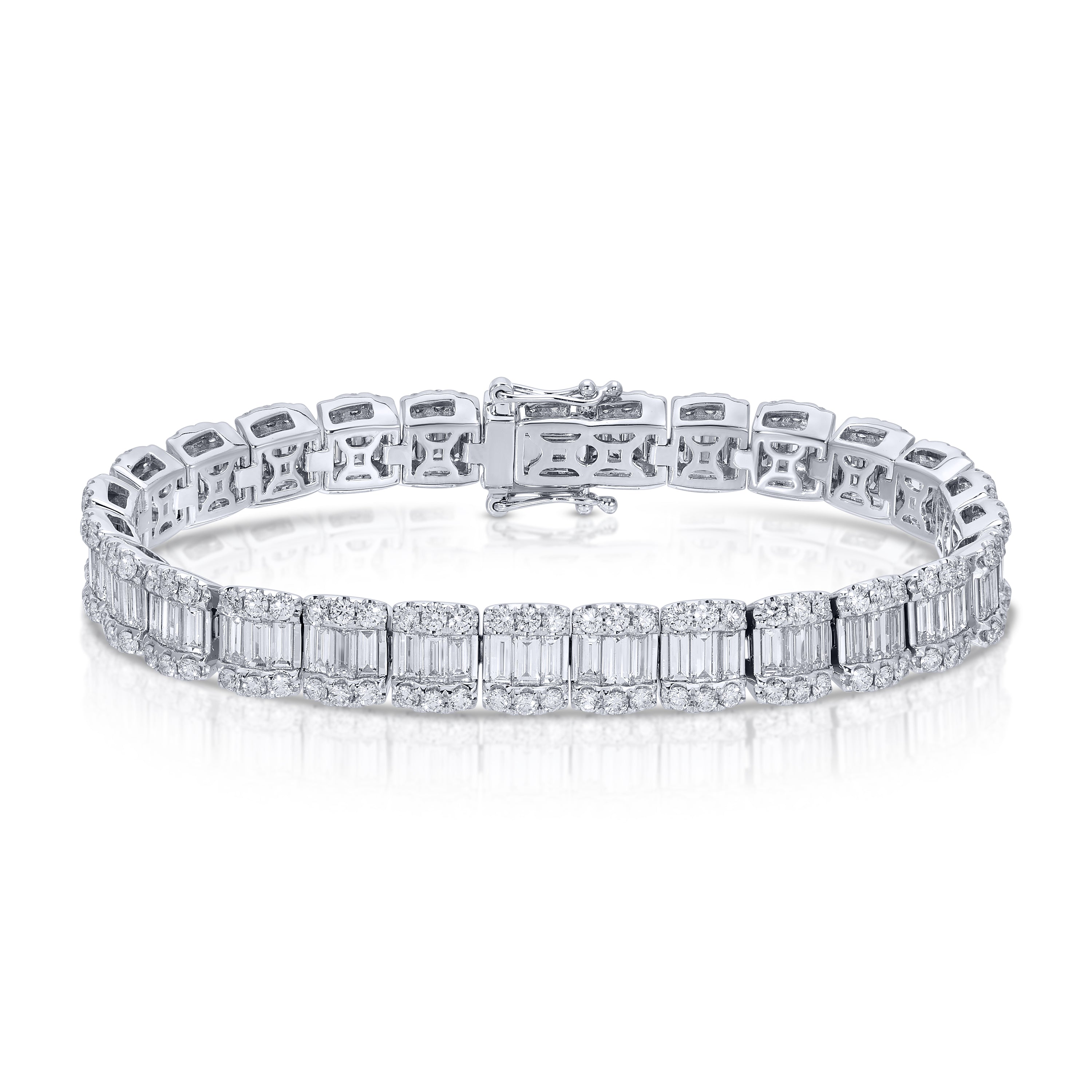 Baguette and Round Cut Diamond Tennis Bracelet