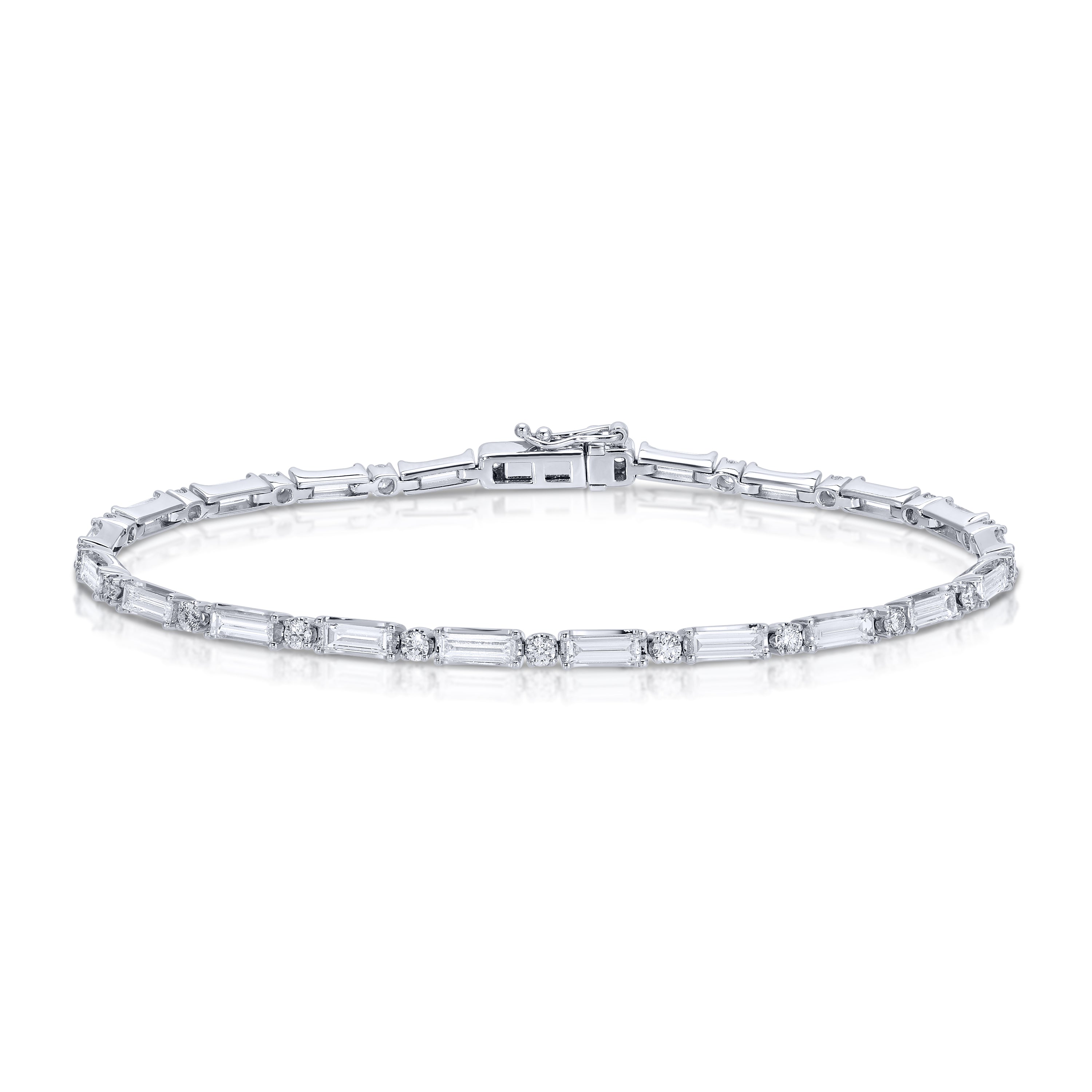 East-West Baguette and Round Cut Diamond Tennis Bracelet