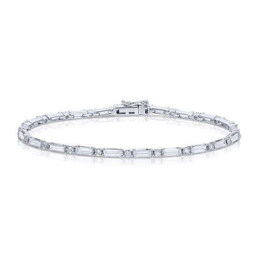 East-West Baguette and Round Cut Diamond Tennis Bracelet
