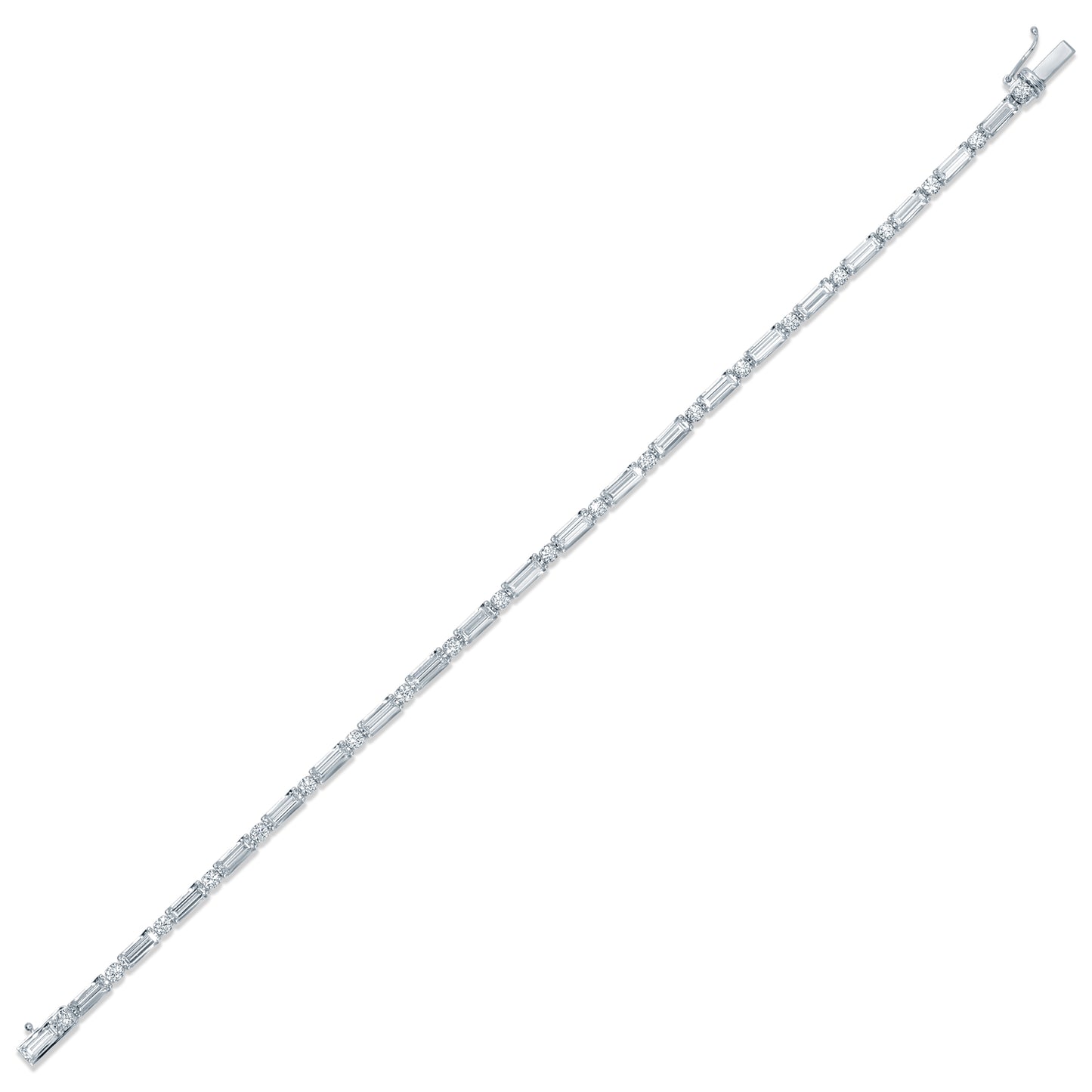 East-West Baguette and Round Cut Diamond Tennis Bracelet