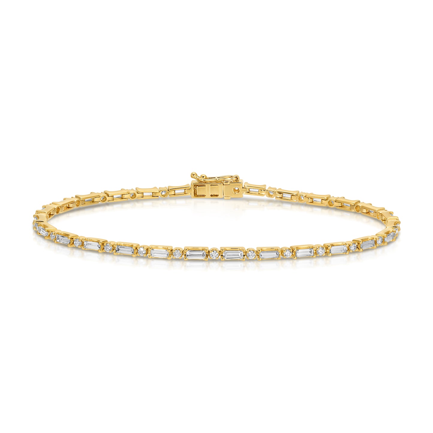 East-West Baguette and Round Cut Diamond Tennis Bracelet