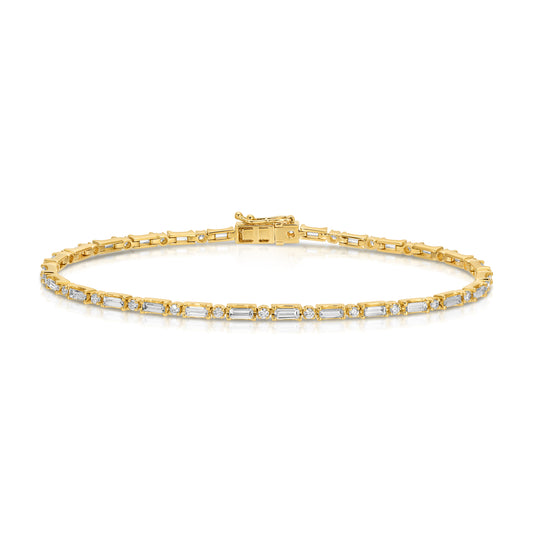 East-West Baguette and Round Cut Diamond Tennis Bracelet