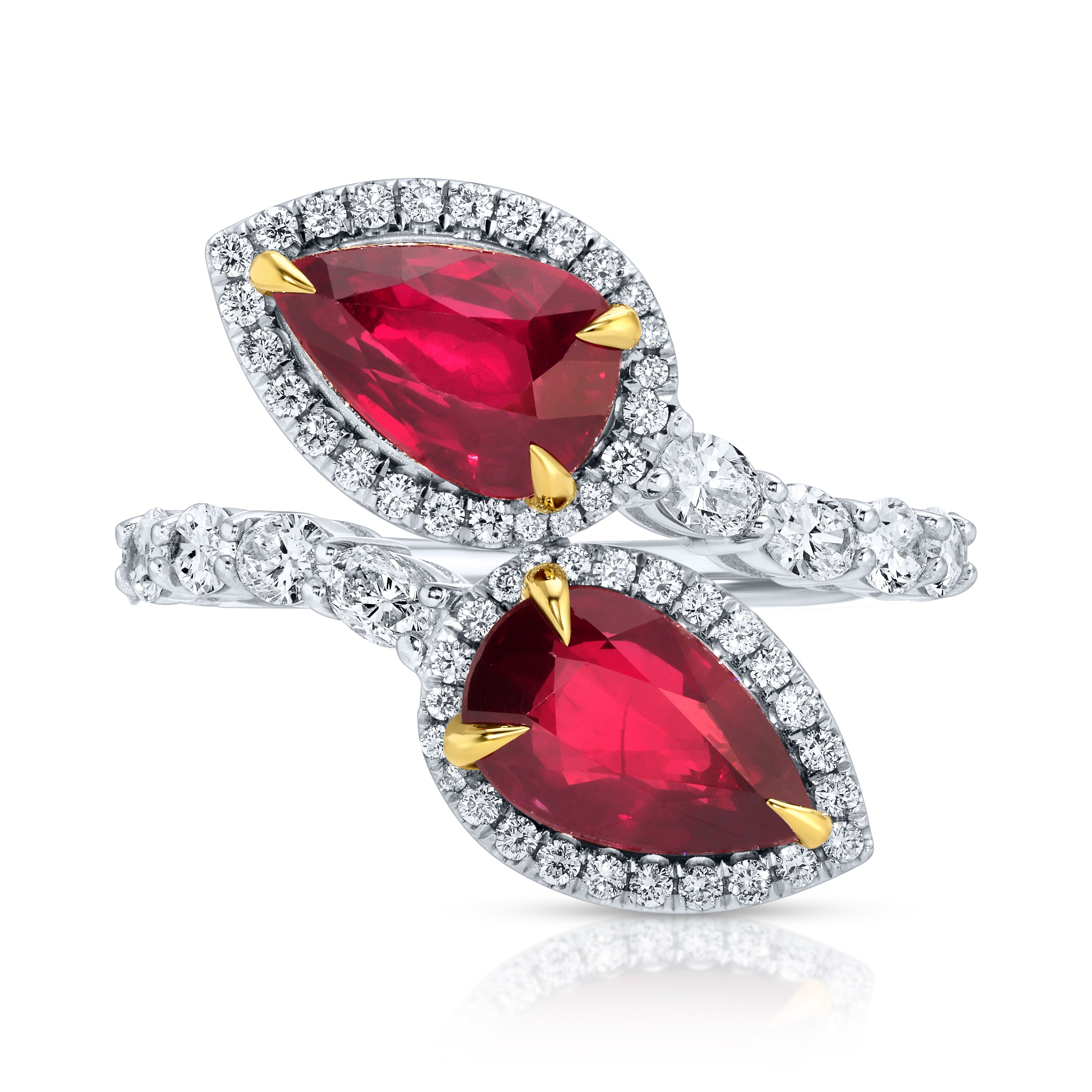 Pear Shape Ruby and Oval Diamond Bypass Ring