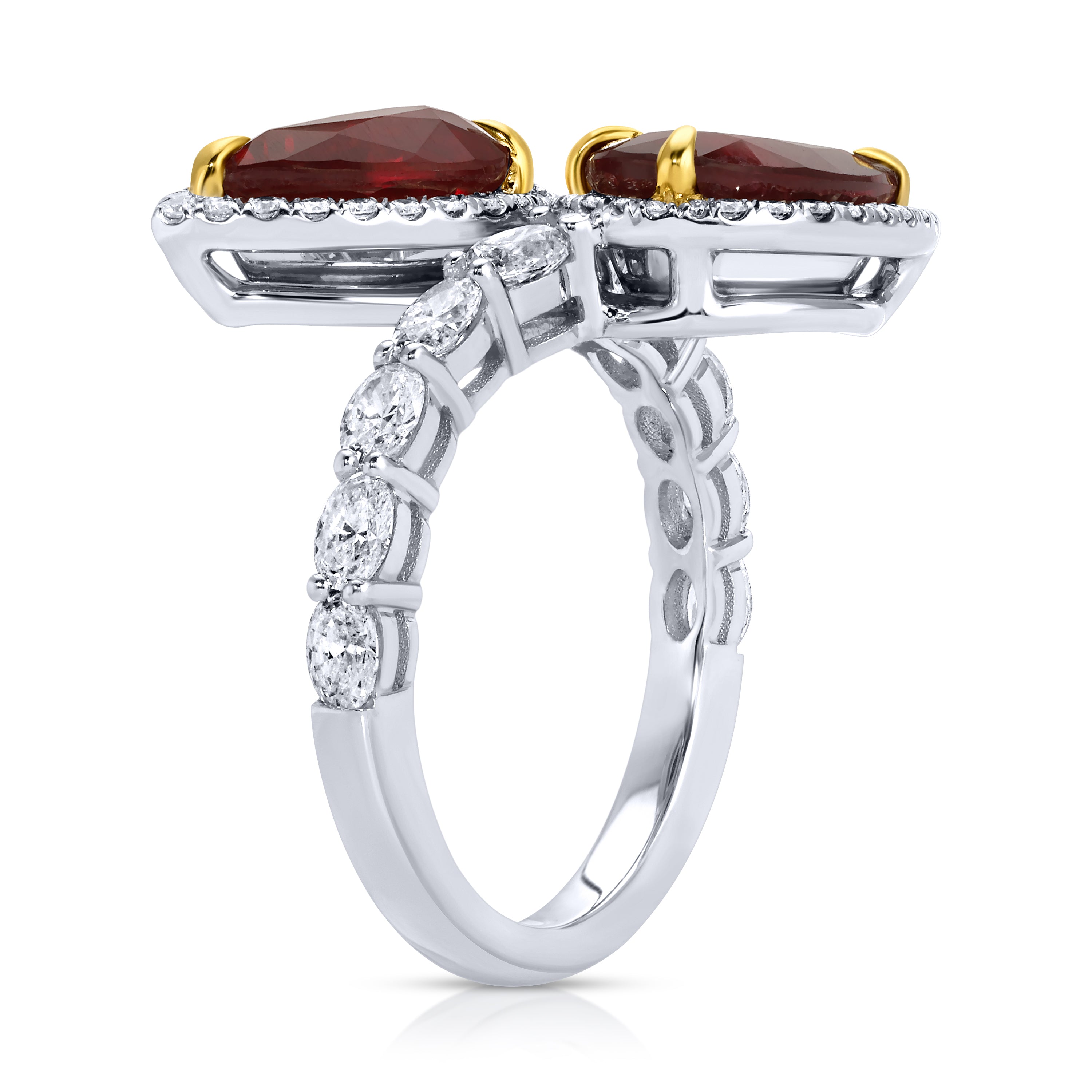 Pear Shape Ruby and Oval Diamond Bypass Ring