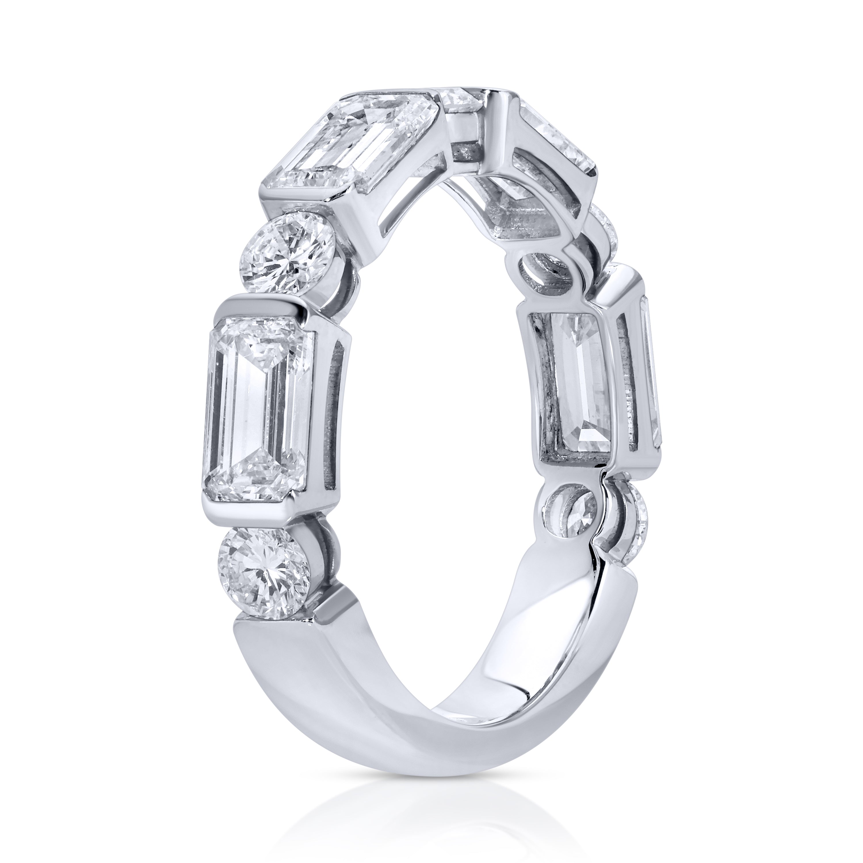 East-West Set Emerald Cut and Round Diamond Band Ring