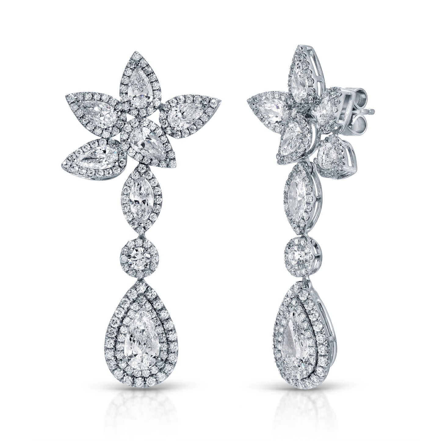 Marquise and Pear Shape Floral Diamond Drop Earrings