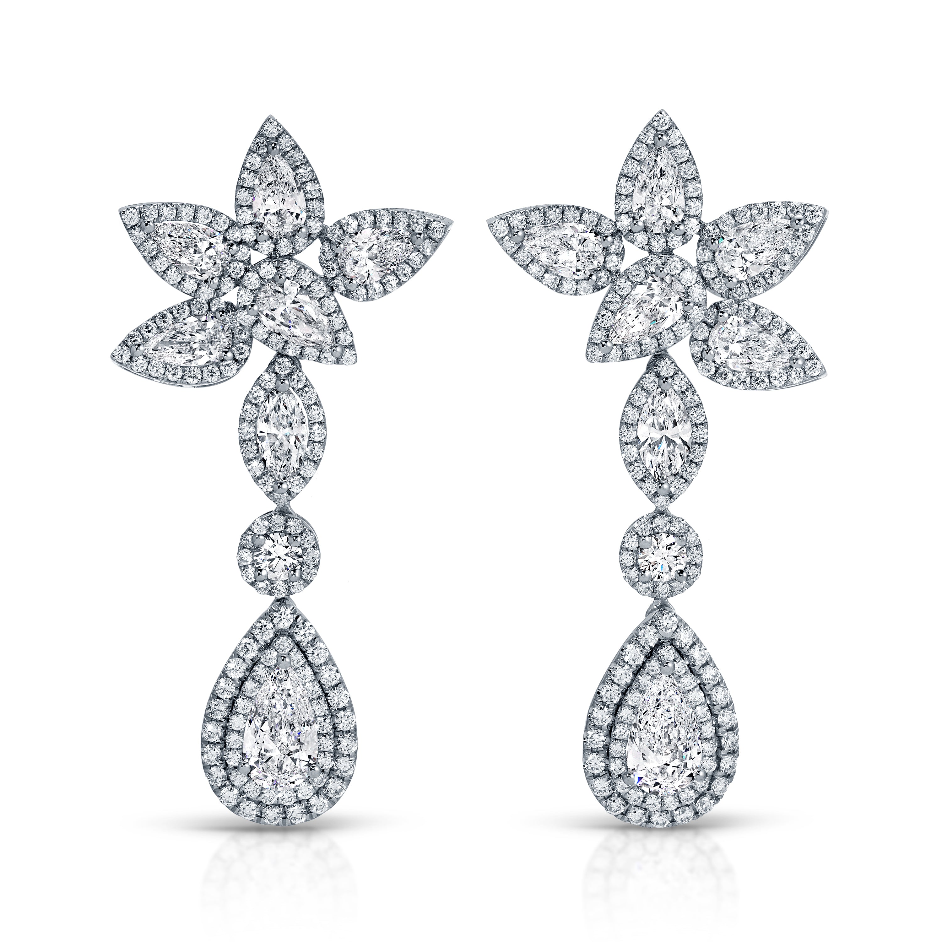 Marquise and Pear Shape Floral Diamond Drop Earrings