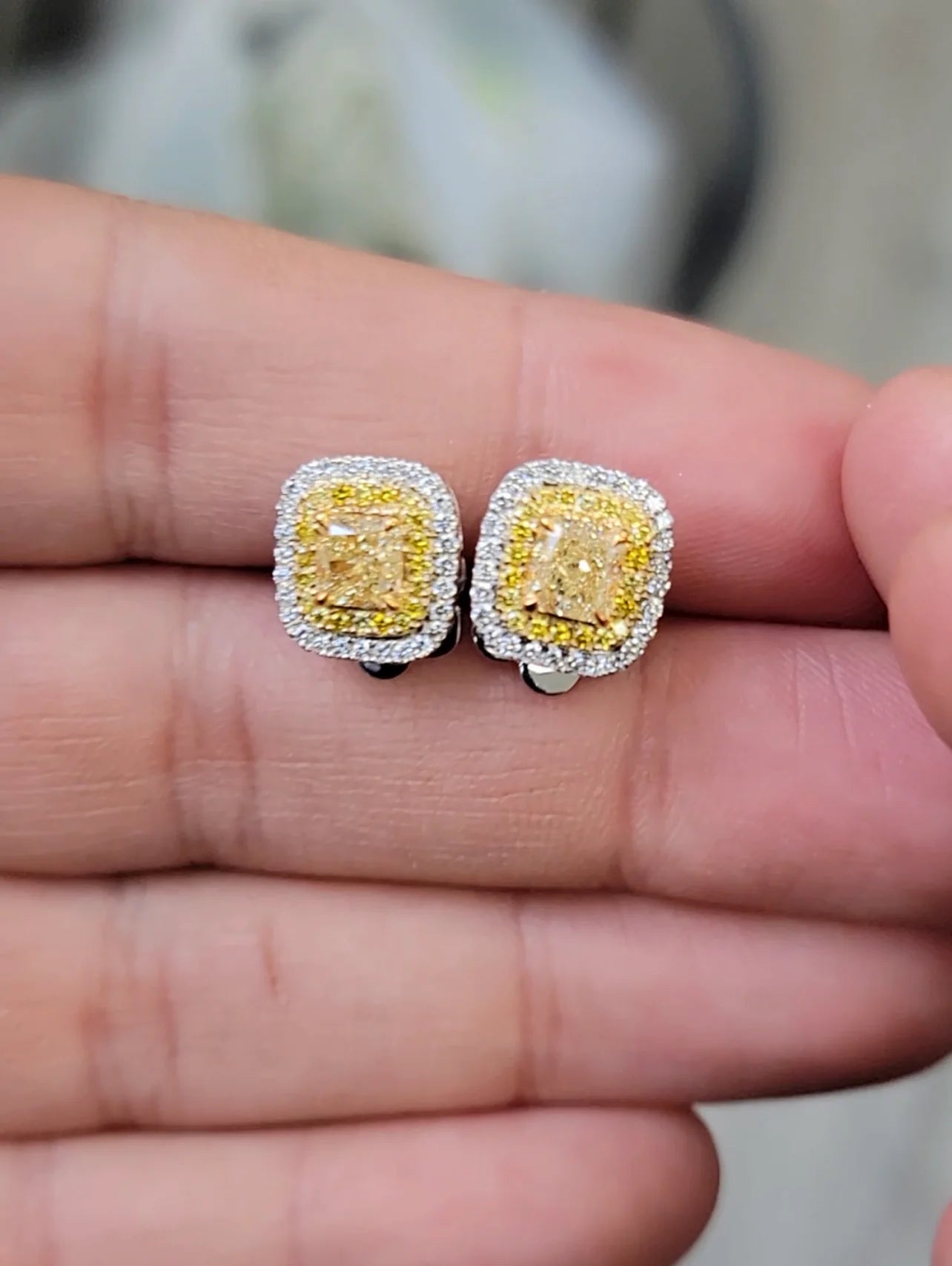 YELLOW CUSHION DOUBLE HALO EARRINGS
