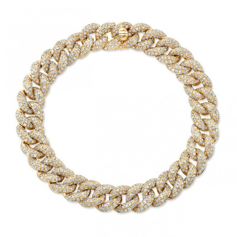 Yellow Gold Miami Cuban Link Bracelet with Diamonds