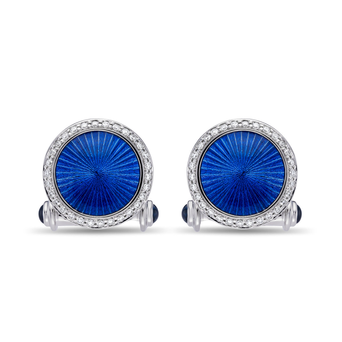 18K White Gold Blue Enamel, Diamond & Sapphire Cufflinks