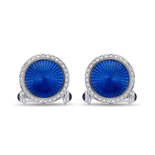 18K White Gold Blue Enamel, Diamond & Sapphire Cufflinks