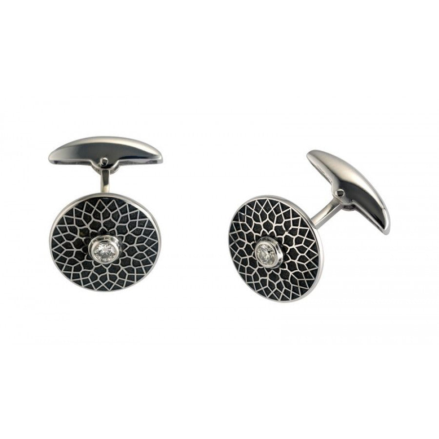 18K White Gold Black Patterned Diamond Cufflinks
