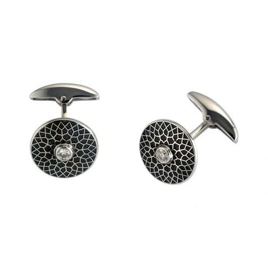 18K White Gold Black Patterned Diamond Cufflinks