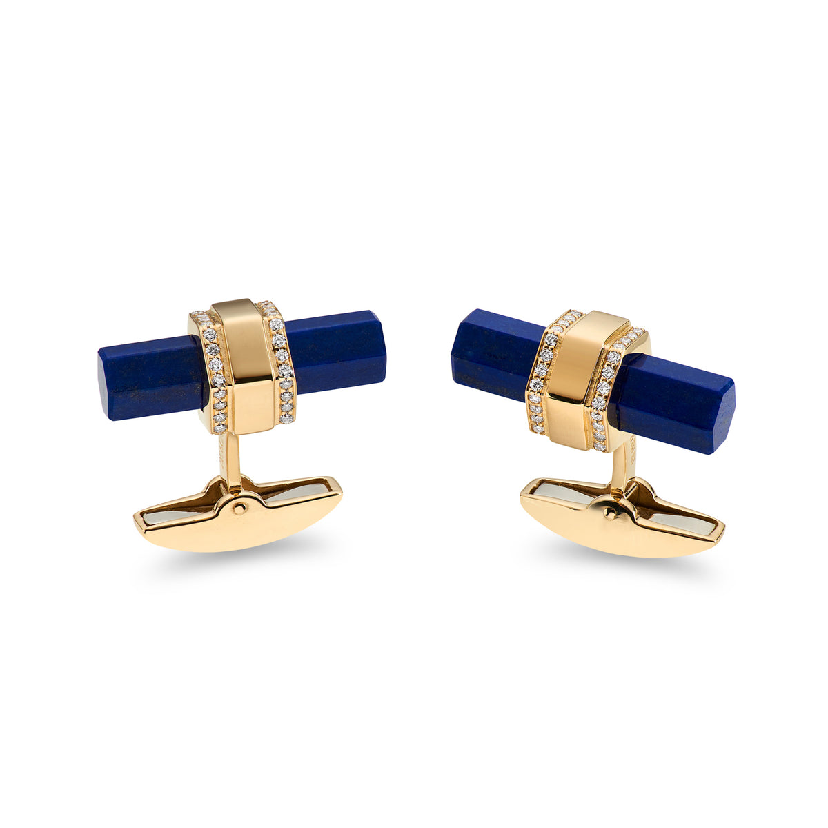 18K Yellow Gold Lapis & Diamond Hexagonal Cufflinks