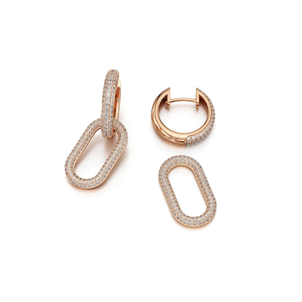 Rose Gold Full Diamond Pave Link Paperclip Earrings