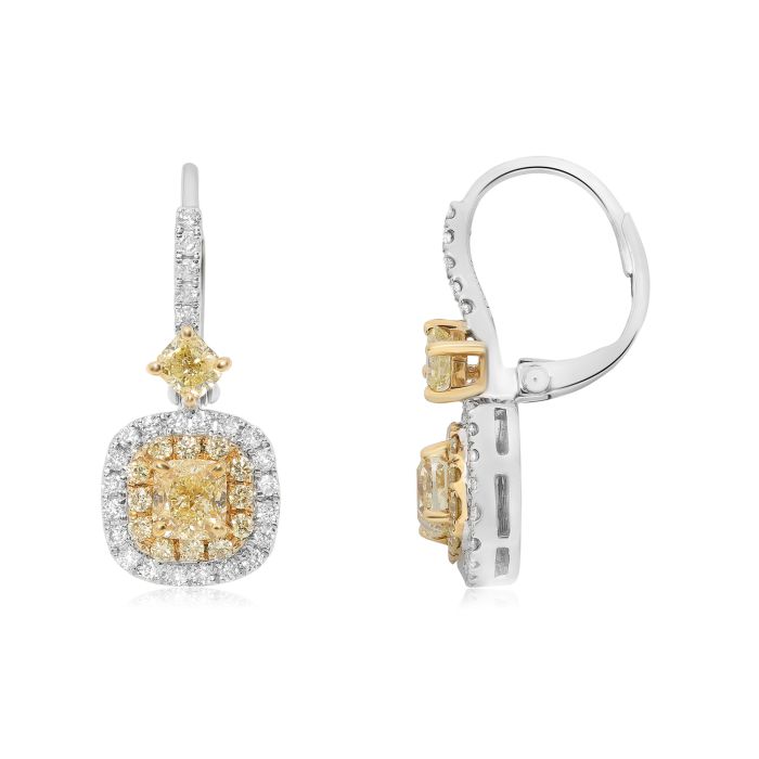Cushion Fancy Yellow Diamond Earring