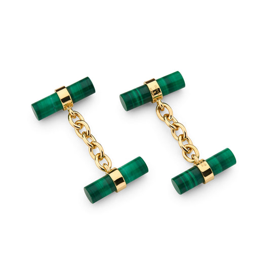 18K Yellow Gold Malachite Chain Link Cufflinks