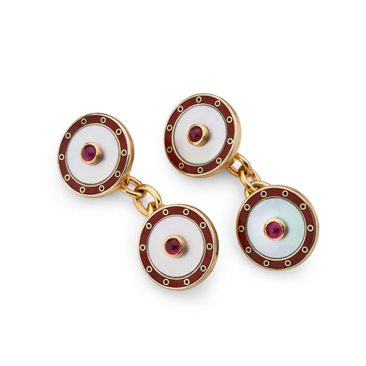 Mother-of-Pearl, Red Enamel & Ruby Cufflinks