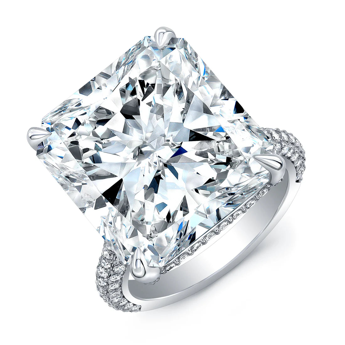 20.21 Carat Platinum Radiant-Cut Pavé Diamond Ring