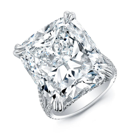 29.20 Carat Platinum Cushion-Cut Diamond Split-Shank Ring