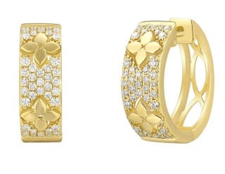 Yellow Gold and Diamond Flower Motif Hoops
