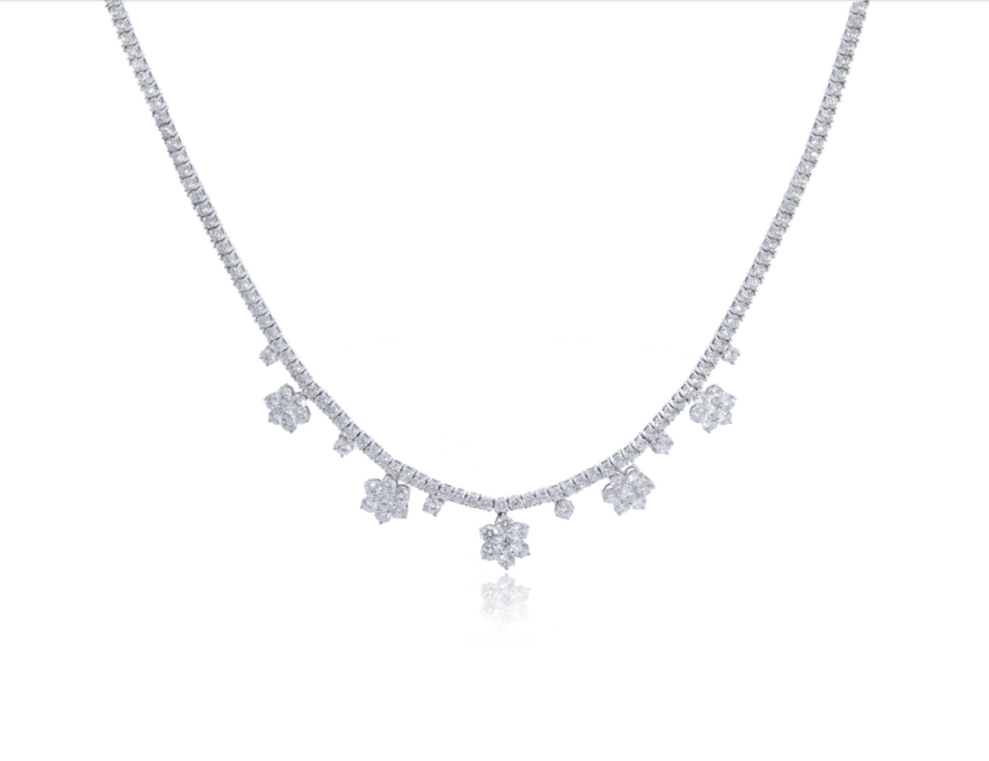 18K White Gold Diamond Floral Necklace