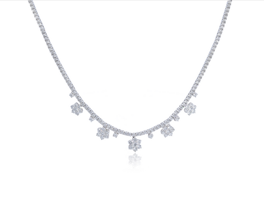 18K White Gold Diamond Floral Necklace