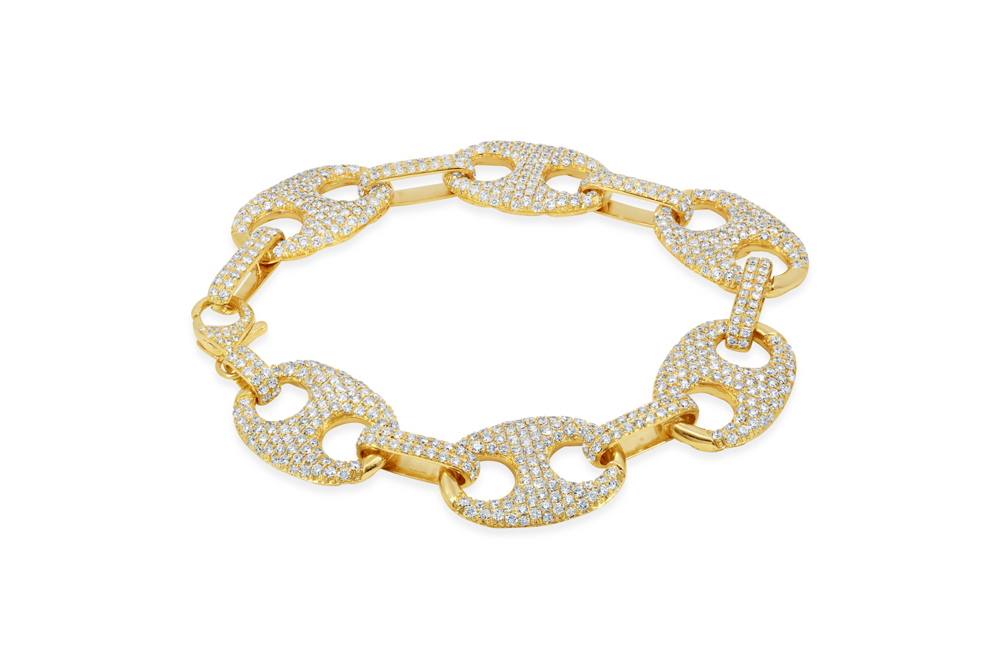 Yellow Gold Puffed Mariner Bracelet with Diamonds