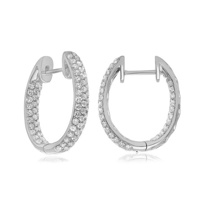 White Gold Inside/Outside Diamond Hinged Hoop Earrings