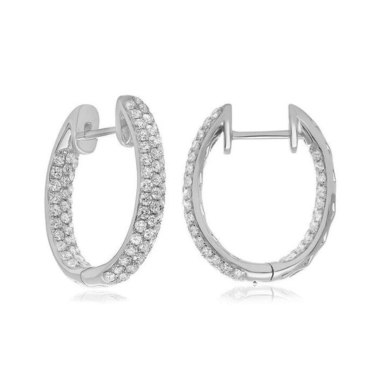 White Gold Inside/Outside Diamond Hinged Hoop Earrings