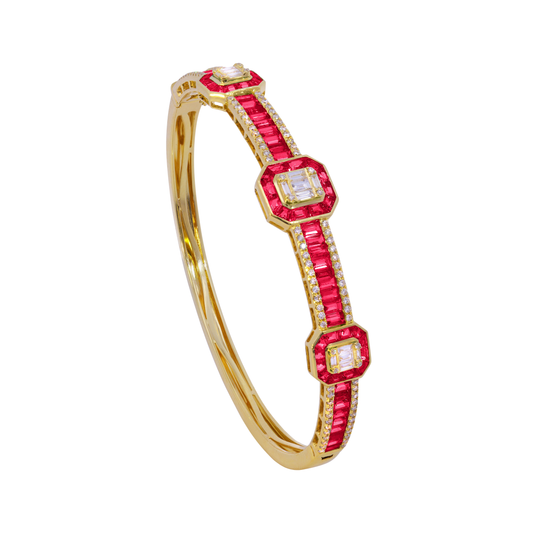 14K Yellow Gold Ruby and Diamond Bangle