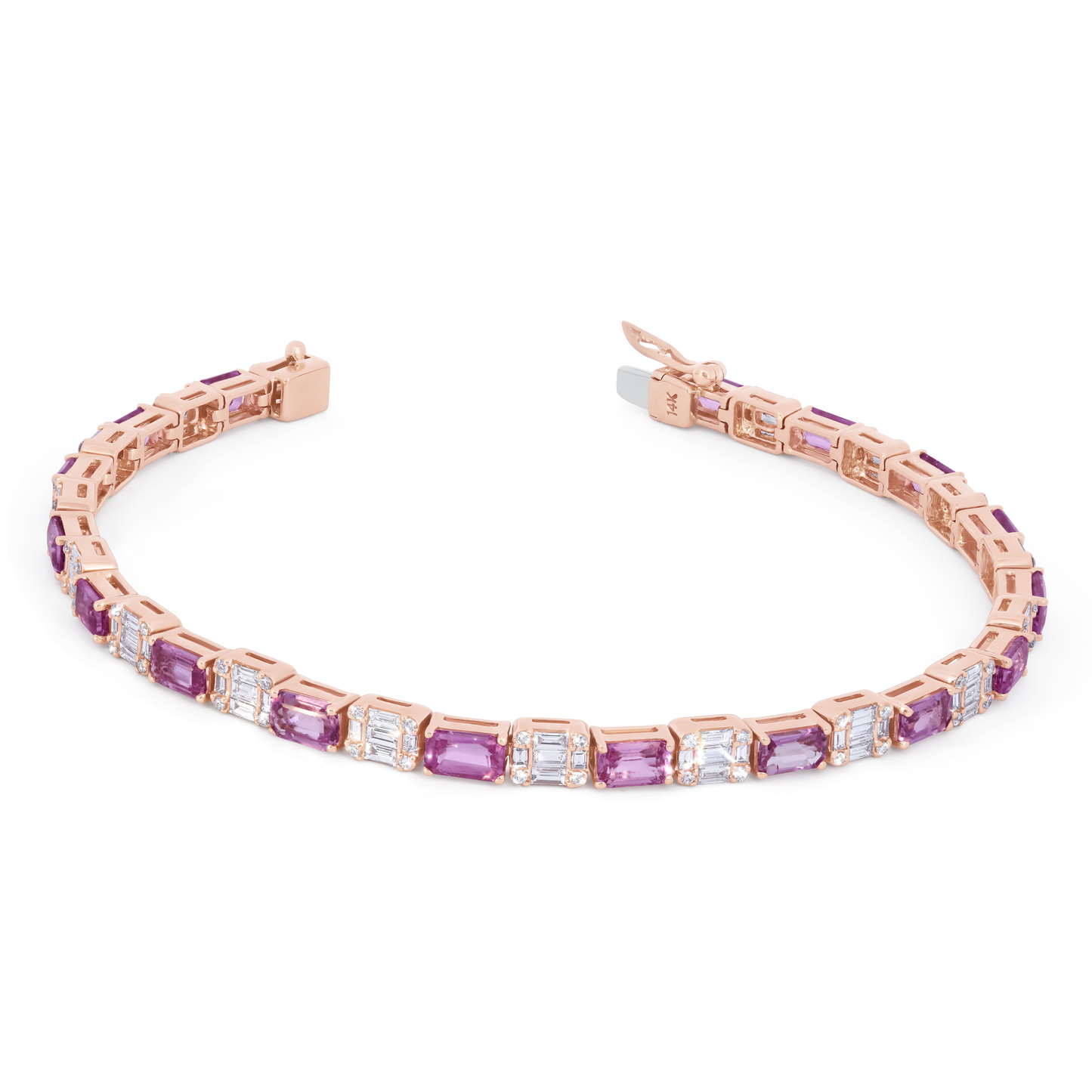 14K Rose Gold Pink Sapphire and Diamond Tennis Bracelet