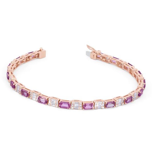 14K Rose Gold Pink Sapphire and Diamond Tennis Bracelet
