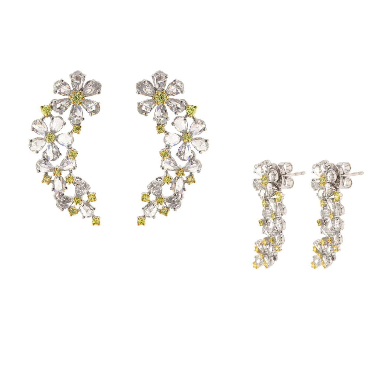 18K White Gold Diamond Floral Earrings