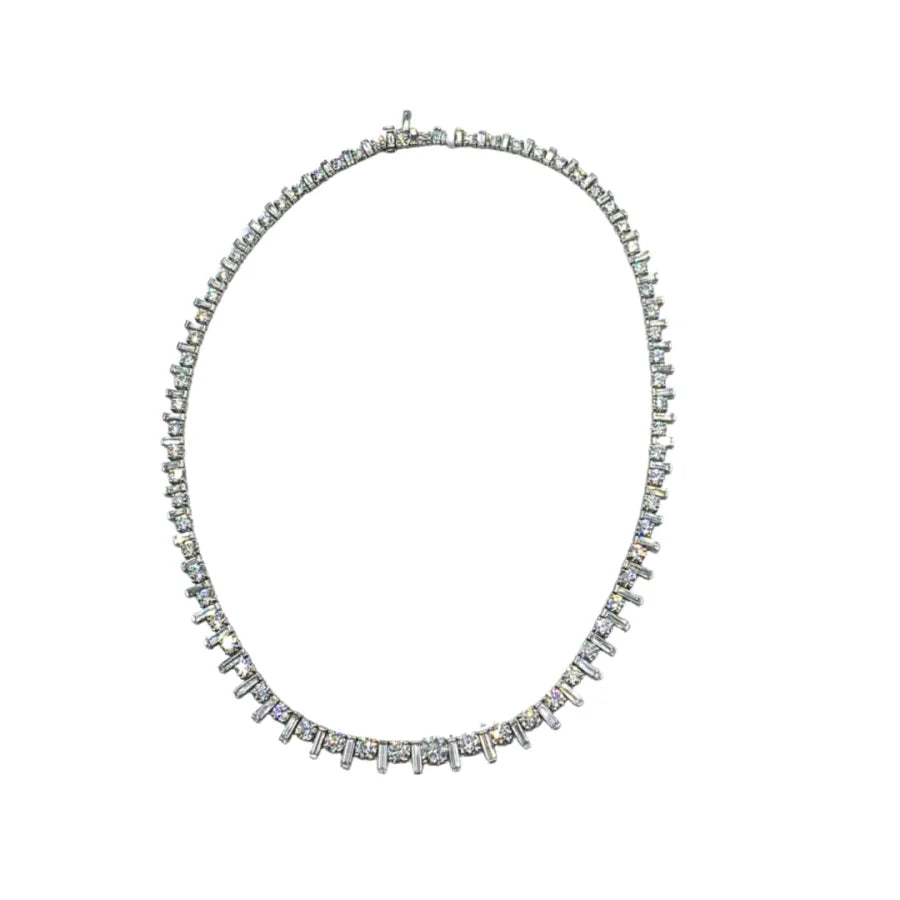 Baguette and Round Diamond Tennis Necklace - womens necklace