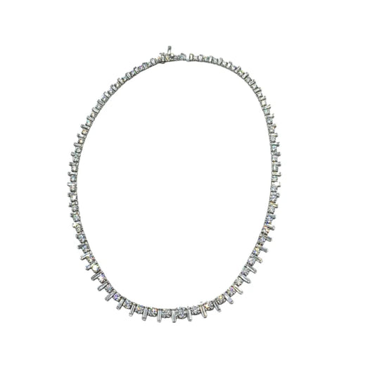 Baguette and Round Diamond Tennis Necklace - womens necklace