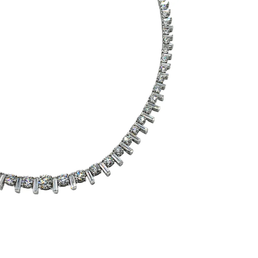 Baguette and Round Diamond Tennis Necklace - womens necklace