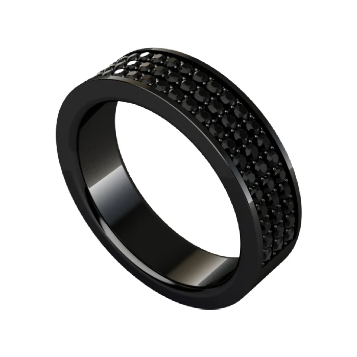 Black Pave Diamond Band - Mens Ring