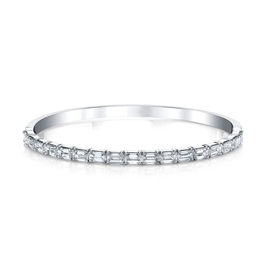 East - West Emerald Cut Diamond Bangle in 18K White Gold -